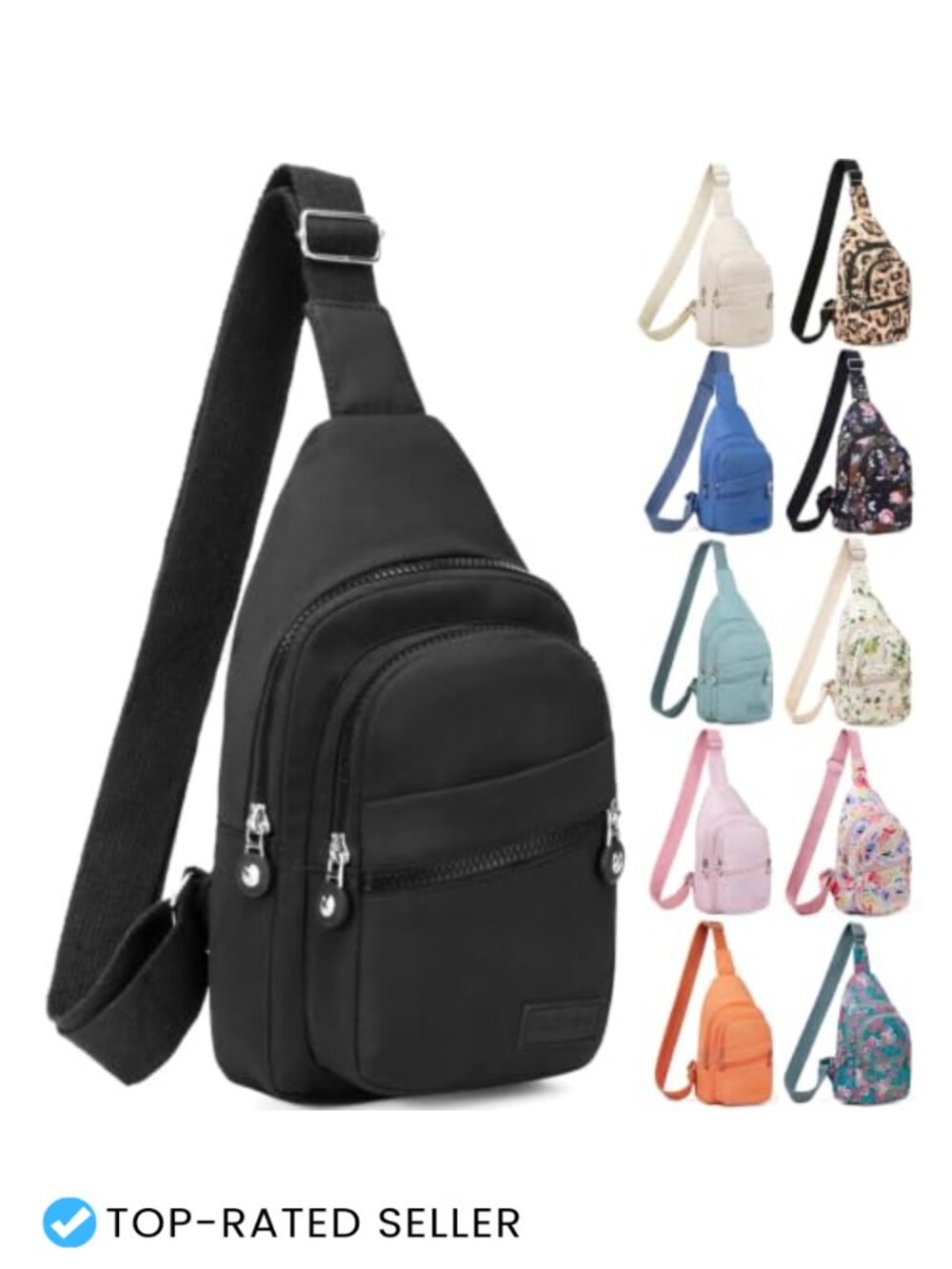 Water Resistant Polyester Sling Bag Crossbody Adjustable Strap